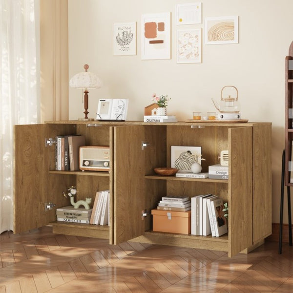 English Elm Wood Grain Sideboard Credenza with Four Doors and Adjustable Shelving for Dining Spaces W409P476209