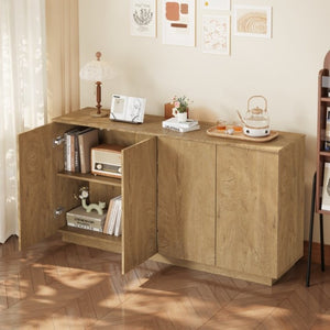 English Elm Wood Grain Sideboard Credenza with Four Doors and Adjustable Shelving for Dining Spaces W409P476209