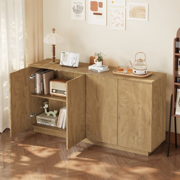 English Elm Wood Grain Sideboard Credenza with Four Doors and Adjustable Shelving for Dining Spaces W409P476209