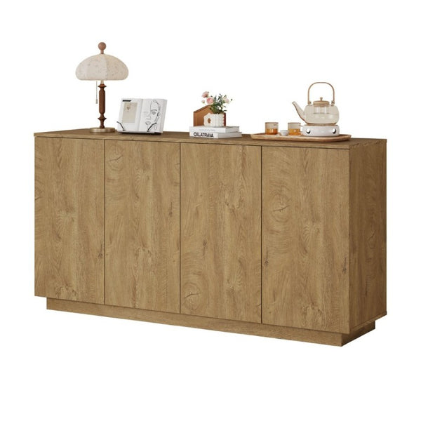 English Elm Wood Grain Sideboard Credenza with Four Doors and Adjustable Shelving for Dining Spaces W409P476209