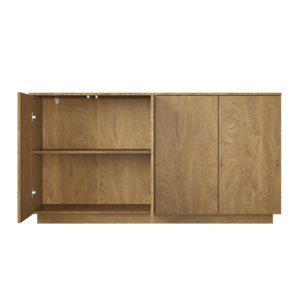 English Elm Wood Grain Sideboard Credenza with Four Doors and Adjustable Shelving for Dining Spaces W409P476209