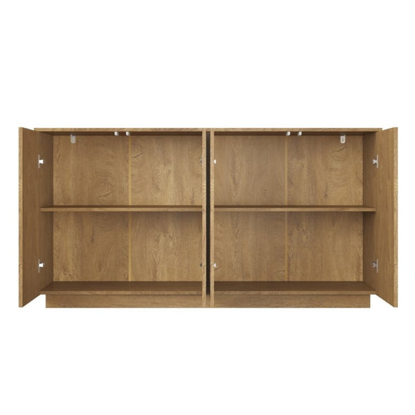 English Elm Wood Grain Sideboard Credenza with Four Doors and Adjustable Shelving for Dining Spaces W409P476209