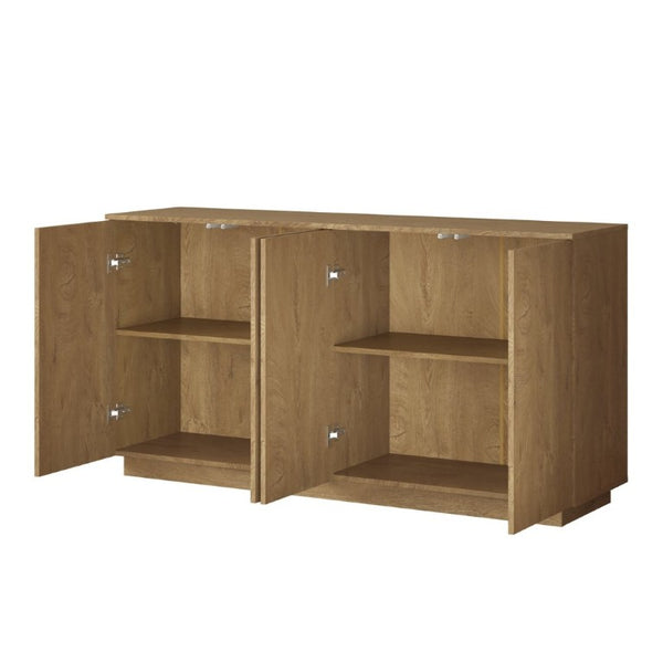 English Elm Wood Grain Sideboard Credenza with Four Doors and Adjustable Shelving for Dining Spaces W409P476209