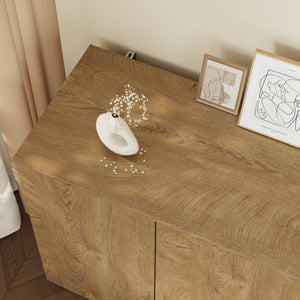 English Elm Wood Grain Sideboard Credenza with Four Doors and Adjustable Shelving for Dining Spaces W409P476209