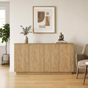 English Elm Wood Grain Sideboard Credenza with Four Doors and Adjustable Shelving for Dining Spaces W409P476209
