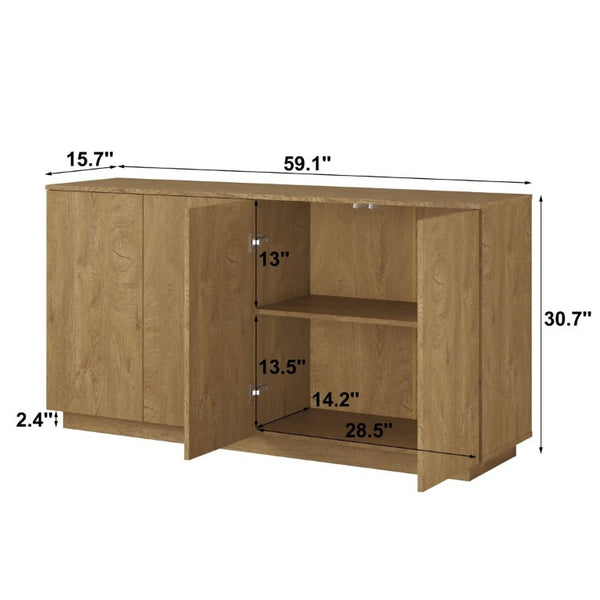 English Elm Wood Grain Sideboard Credenza with Four Doors and Adjustable Shelving for Dining Spaces W409P476209