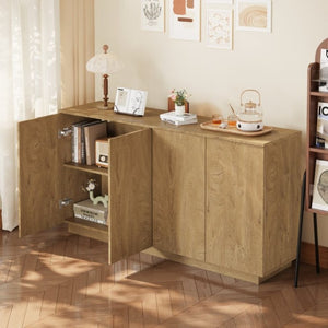 English Elm Wood Grain Sideboard Credenza with Four Doors and Adjustable Shelving for Dining Spaces W409P476209