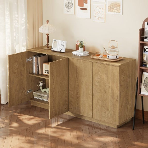 English Elm Wood Grain Sideboard Credenza with Four Doors and Adjustable Shelving for Dining Spaces W409P476209
