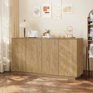 English Elm Wood Grain Sideboard Credenza with Four Doors and Adjustable Shelving for Dining Spaces W409P476209