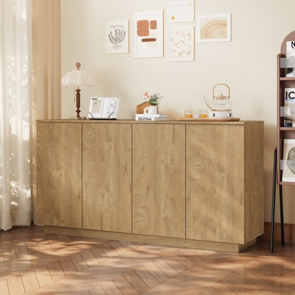 English Elm Wood Grain Sideboard Credenza with Four Doors and Adjustable Shelving for Dining Spaces W409P476209