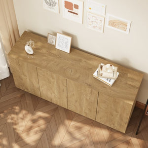 English Elm Wood Grain Sideboard Credenza with Four Doors and Adjustable Shelving for Dining Spaces W409P476209