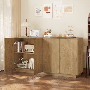 English Elm Wood Grain Sideboard Credenza with Four Doors and Adjustable Shelving for Dining Spaces W409P476209