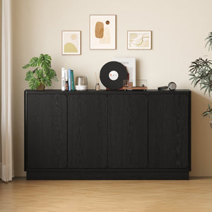 English Elm 59.1 Inch Four Door Matte Sideboard Credenza with Adjustable Shelves for Dining Room Black W409P476212