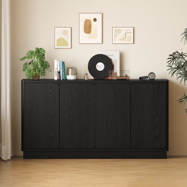 English Elm 59.1 Inch Four Door Matte Sideboard Credenza with Adjustable Shelves for Dining Room Black W409P476212