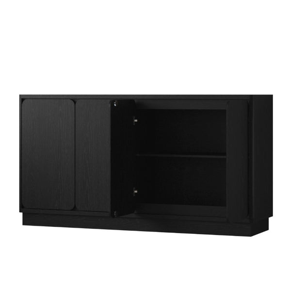 English Elm 59.1 Inch Four Door Matte Sideboard Credenza with Adjustable Shelves for Dining Room Black W409P476212