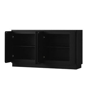 English Elm 59.1 Inch Four Door Matte Sideboard Credenza with Adjustable Shelves for Dining Room Black W409P476212