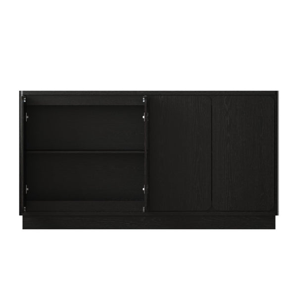 English Elm 59.1 Inch Four Door Matte Sideboard Credenza with Adjustable Shelves for Dining Room Black W409P476212