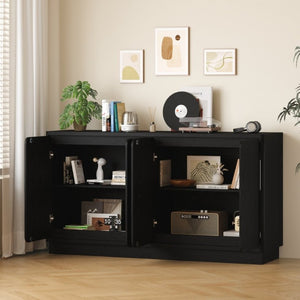 English Elm 59.1 Inch Four Door Matte Sideboard Credenza with Adjustable Shelves for Dining Room Black W409P476212