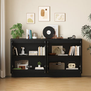 English Elm 59.1 Inch Four Door Matte Sideboard Credenza with Adjustable Shelves for Dining Room Black W409P476212
