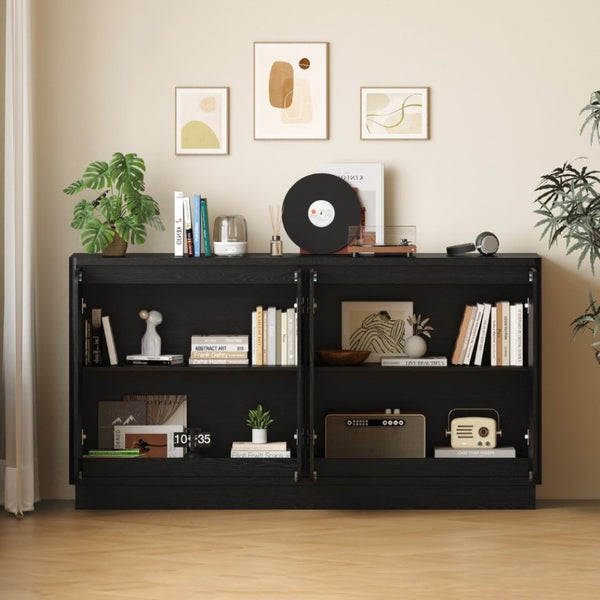English Elm 59.1 Inch Four Door Matte Sideboard Credenza with Adjustable Shelves for Dining Room Black W409P476212