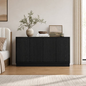 English Elm 59.1 Inch Four Door Matte Sideboard Credenza with Adjustable Shelves for Dining Room Black W409P476212