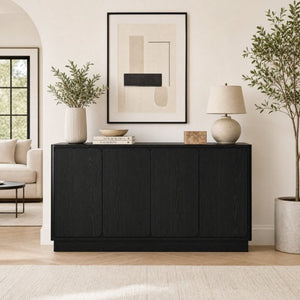 English Elm 59.1 Inch Four Door Matte Sideboard Credenza with Adjustable Shelves for Dining Room Black W409P476212