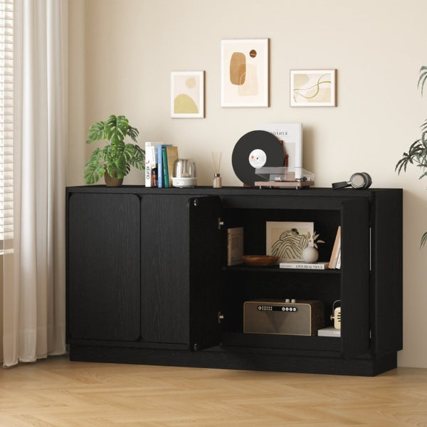 English Elm 59.1 Inch Four Door Matte Sideboard Credenza with Adjustable Shelves for Dining Room Black W409P476212