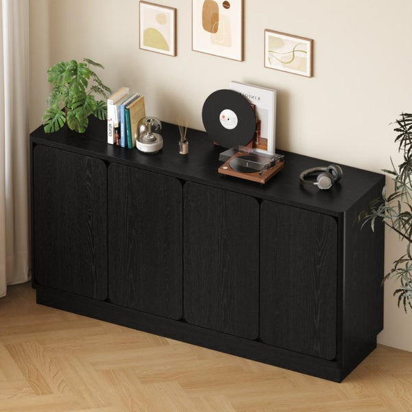 English Elm 59.1 Inch Four Door Matte Sideboard Credenza with Adjustable Shelves for Dining Room Black W409P476212