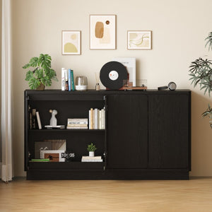 English Elm 59.1 Inch Four Door Matte Sideboard Credenza with Adjustable Shelves for Dining Room Black W409P476212