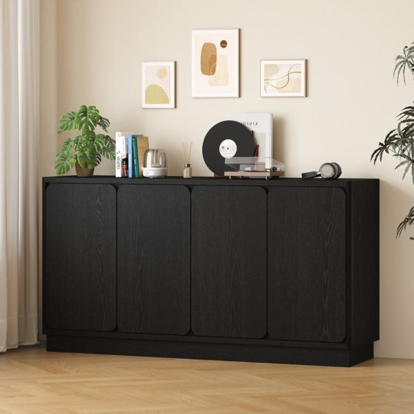 English Elm 59.1 Inch Four Door Matte Sideboard Credenza with Adjustable Shelves for Dining Room Black W409P476212