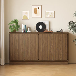 English Elm 59.1 Inch Four Door Matte Sideboard Credenza with Adjustable Shelves for Dining Room Walnut W409P476213