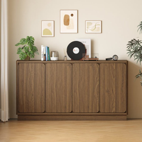 English Elm 59.1 Inch Four Door Matte Sideboard Credenza with Adjustable Shelves for Dining Room Walnut W409P476213