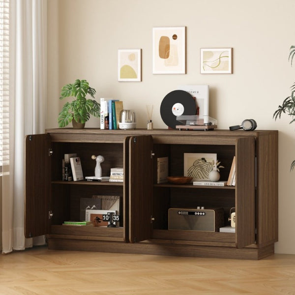 English Elm 59.1 Inch Four Door Matte Sideboard Credenza with Adjustable Shelves for Dining Room Walnut W409P476213