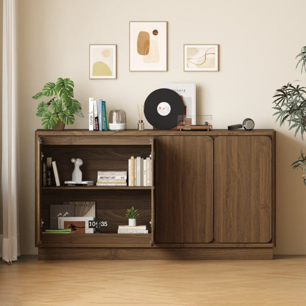 English Elm 59.1 Inch Four Door Matte Sideboard Credenza with Adjustable Shelves for Dining Room Walnut W409P476213