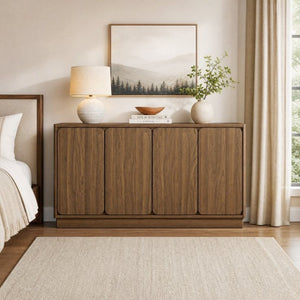English Elm 59.1 Inch Four Door Matte Sideboard Credenza with Adjustable Shelves for Dining Room Walnut W409P476213