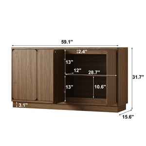 English Elm 59.1 Inch Four Door Matte Sideboard Credenza with Adjustable Shelves for Dining Room Walnut W409P476213