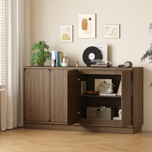 English Elm 59.1 Inch Four Door Matte Sideboard Credenza with Adjustable Shelves for Dining Room Walnut W409P476213