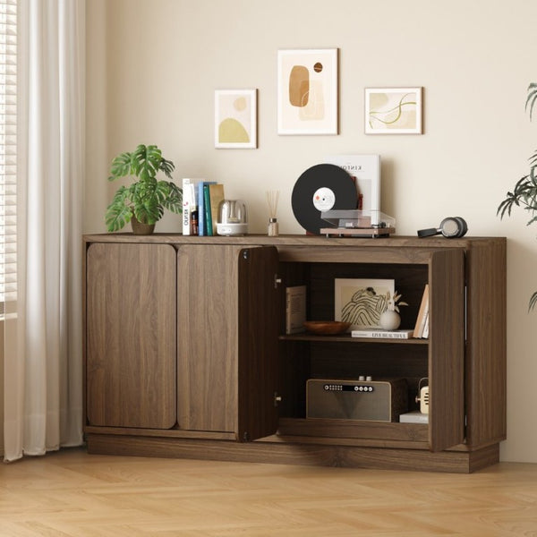 English Elm 59.1 Inch Four Door Matte Sideboard Credenza with Adjustable Shelves for Dining Room Walnut W409P476213