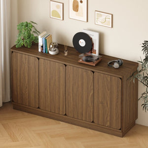 English Elm 59.1 Inch Four Door Matte Sideboard Credenza with Adjustable Shelves for Dining Room Walnut W409P476213
