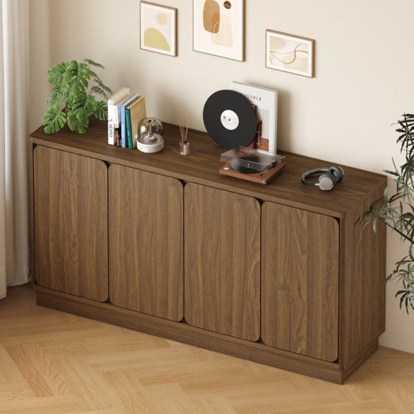 English Elm 59.1 Inch Four Door Matte Sideboard Credenza with Adjustable Shelves for Dining Room Walnut W409P476213