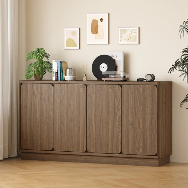 English Elm 59.1 Inch Four Door Matte Sideboard Credenza with Adjustable Shelves for Dining Room Walnut W409P476213