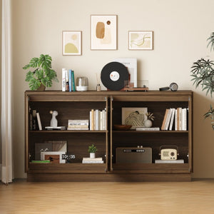 English Elm 59.1 Inch Four Door Matte Sideboard Credenza with Adjustable Shelves for Dining Room Walnut W409P476213