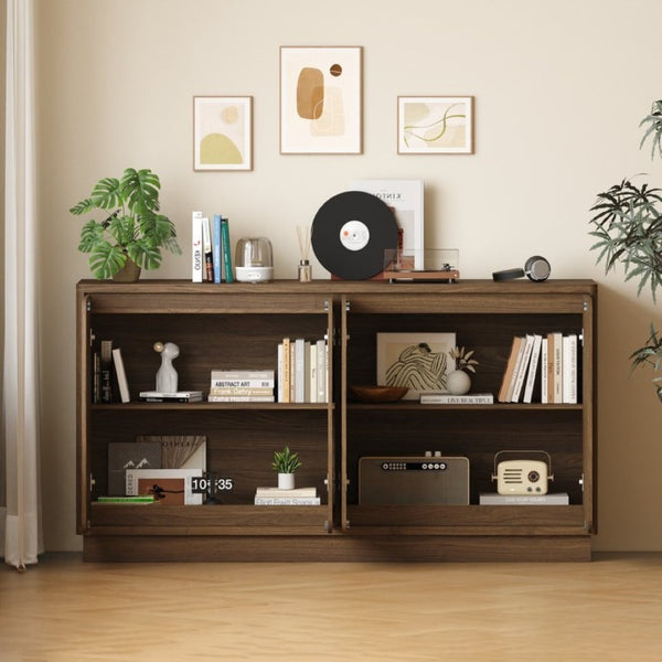 English Elm 59.1 Inch Four Door Matte Sideboard Credenza with Adjustable Shelves for Dining Room Walnut W409P476213