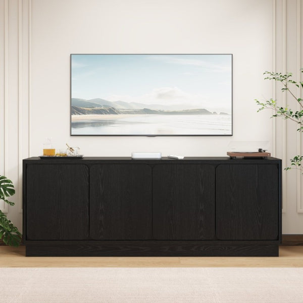 English Elm Black Matte Wood Grain Media Console with Four Door Storage and Built in Cable Management Black W409P476215