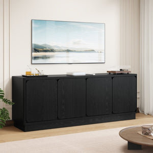 English Elm Black Matte Wood Grain Media Console with Four Door Storage and Built in Cable Management Black W409P476215