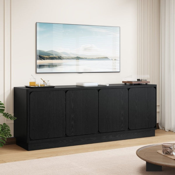 English Elm Black Matte Wood Grain Media Console with Four Door Storage and Built in Cable Management Black W409P476215