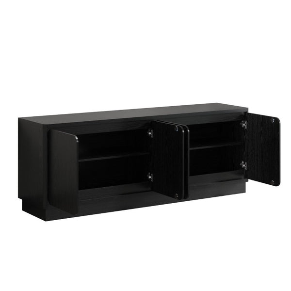 English Elm Black Matte Wood Grain Media Console with Four Door Storage and Built in Cable Management Black W409P476215