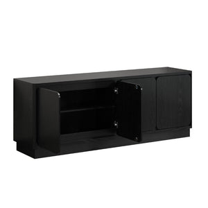 English Elm Black Matte Wood Grain Media Console with Four Door Storage and Built in Cable Management Black W409P476215