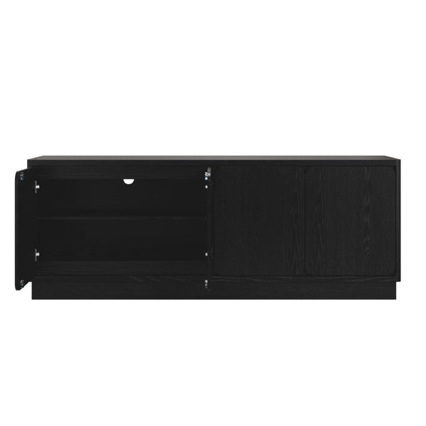 English Elm Black Matte Wood Grain Media Console with Four Door Storage and Built in Cable Management Black W409P476215