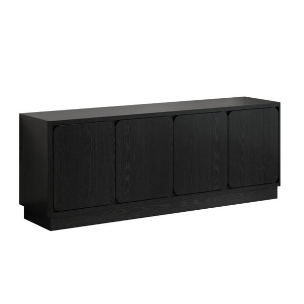 English Elm Black Matte Wood Grain Media Console with Four Door Storage and Built in Cable Management Black W409P476215